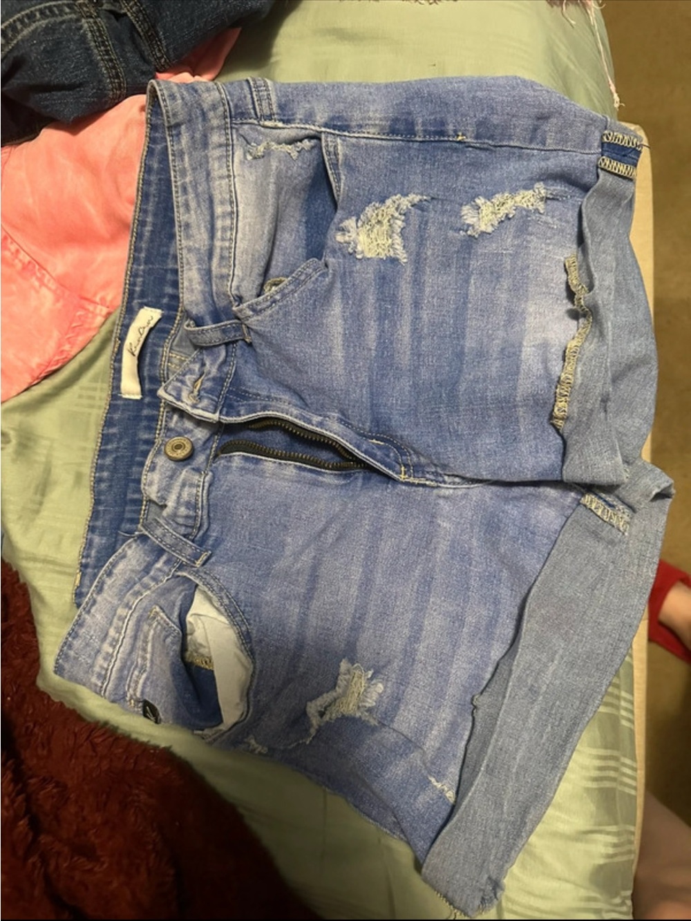 KanCan Distressed Light Blue Denim Shorts